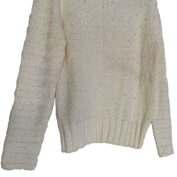 Vintage Sweater Vtg 70s 80s Cream Round Neck Embellishment Pullover Women’s Sz L - Picture 4 of 11